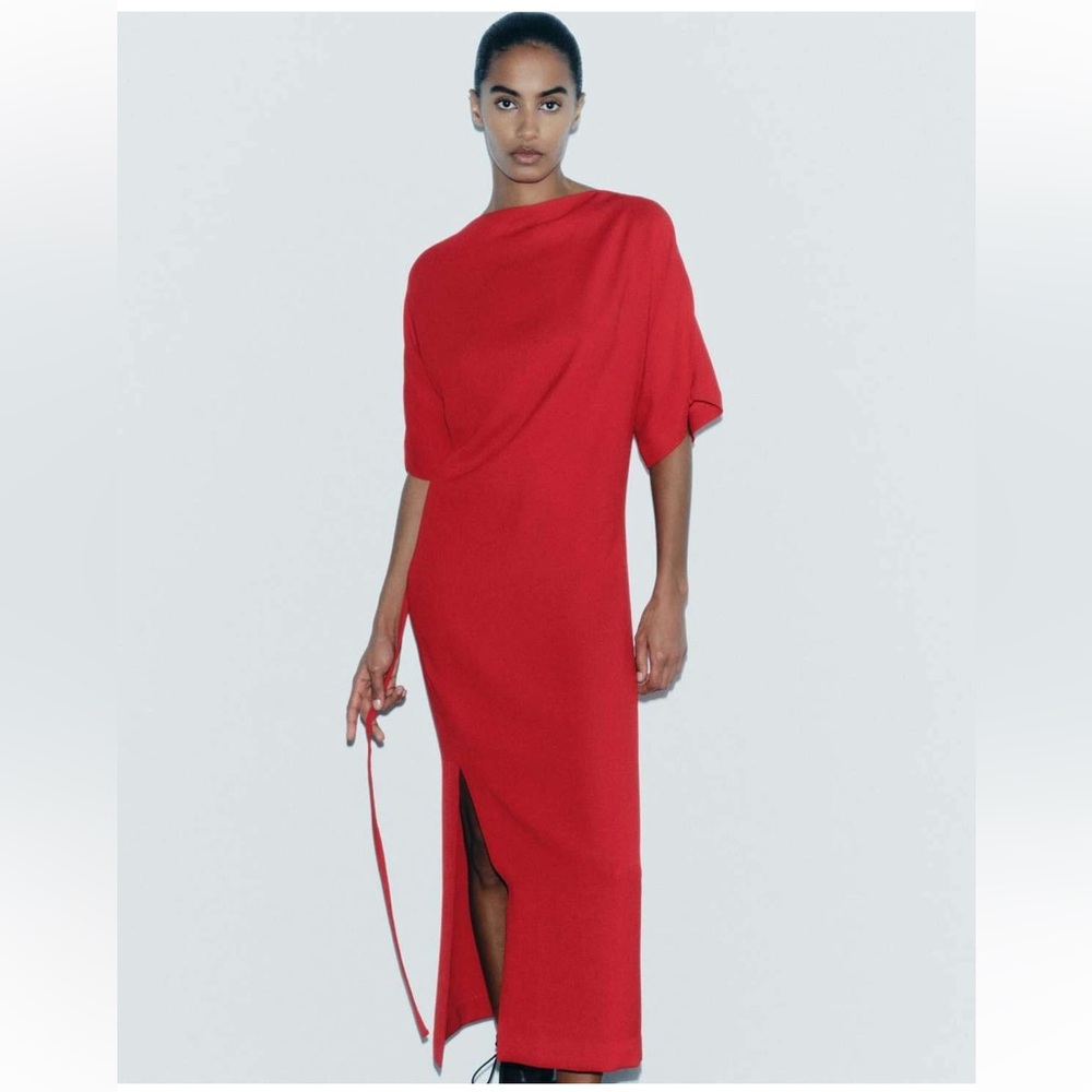 ZARA LONG BELTED DRESS - Picture 4 of 10